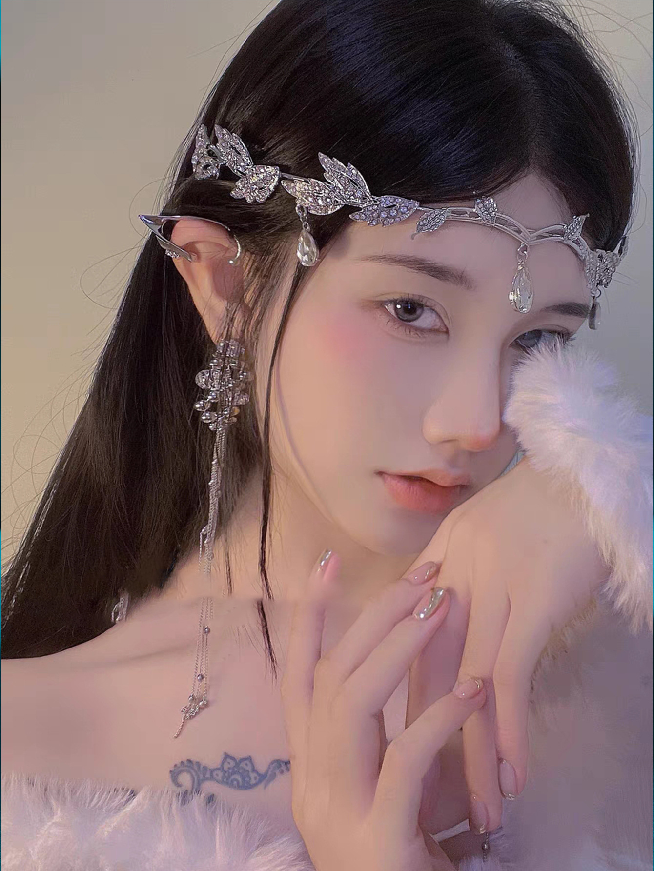 Forest-themed, super fairy-like, versatile silver rhinestone hair-pressing headband, a niche Internet celebrity with a high-end, thin-edged headband for going out pic 3