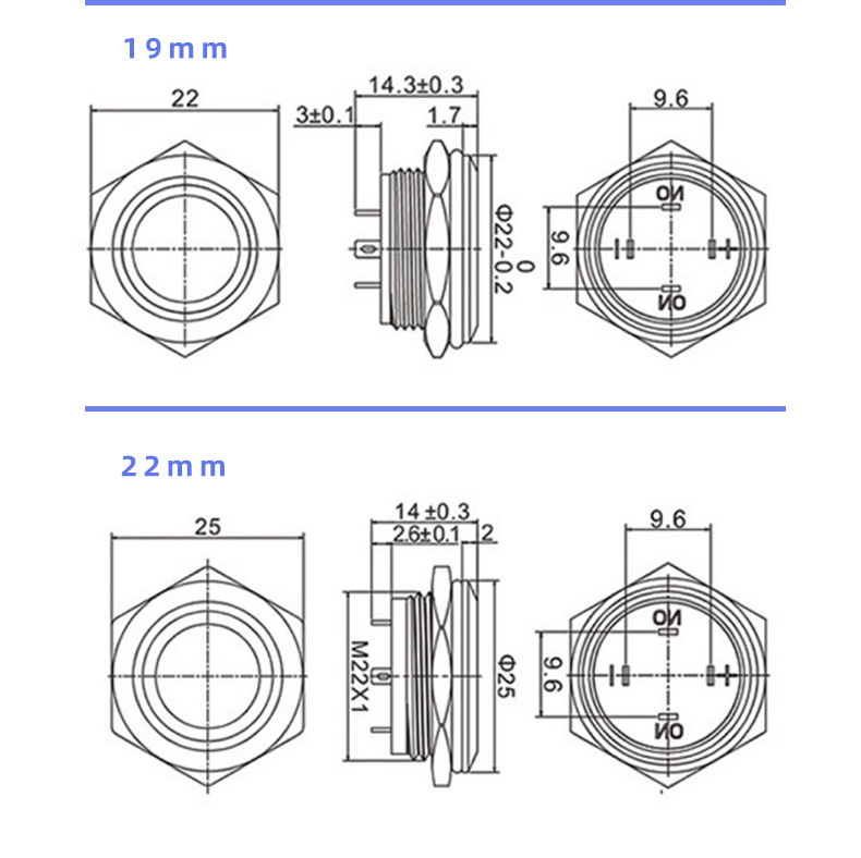 金属按钮开关12mm16mm19mm22mm轻触点动自复位超短超薄微行程按键详情11