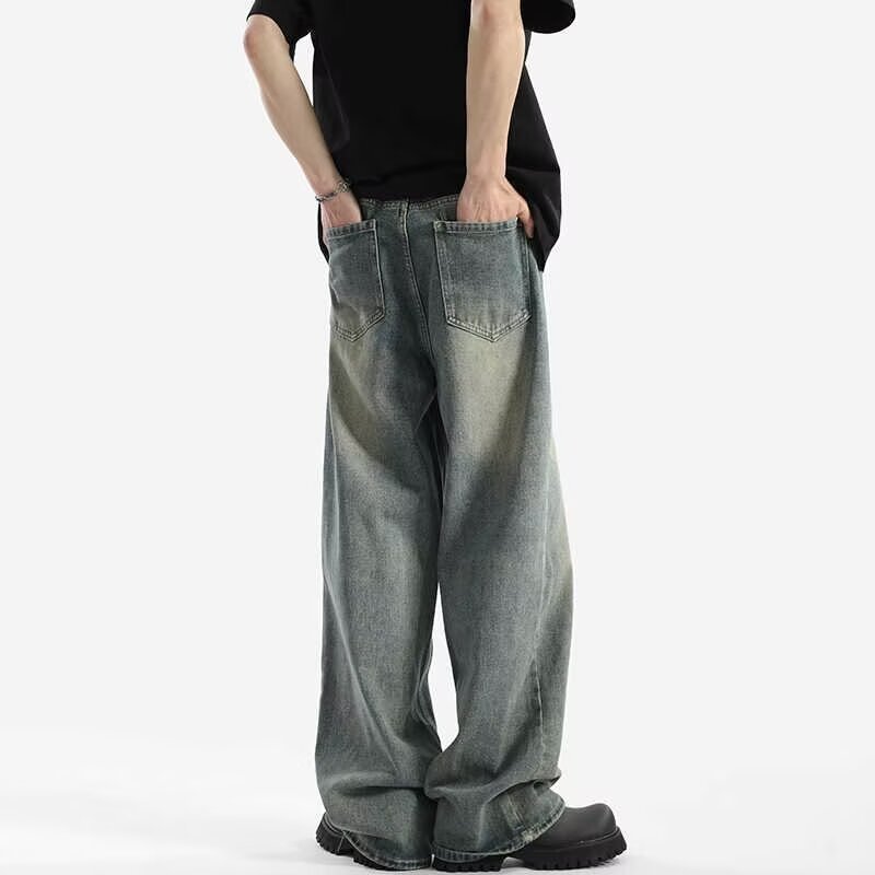American retro washed drape jeans for men, new spring and summer loose floor-length pants, high street straight-leg casual pants pic 5