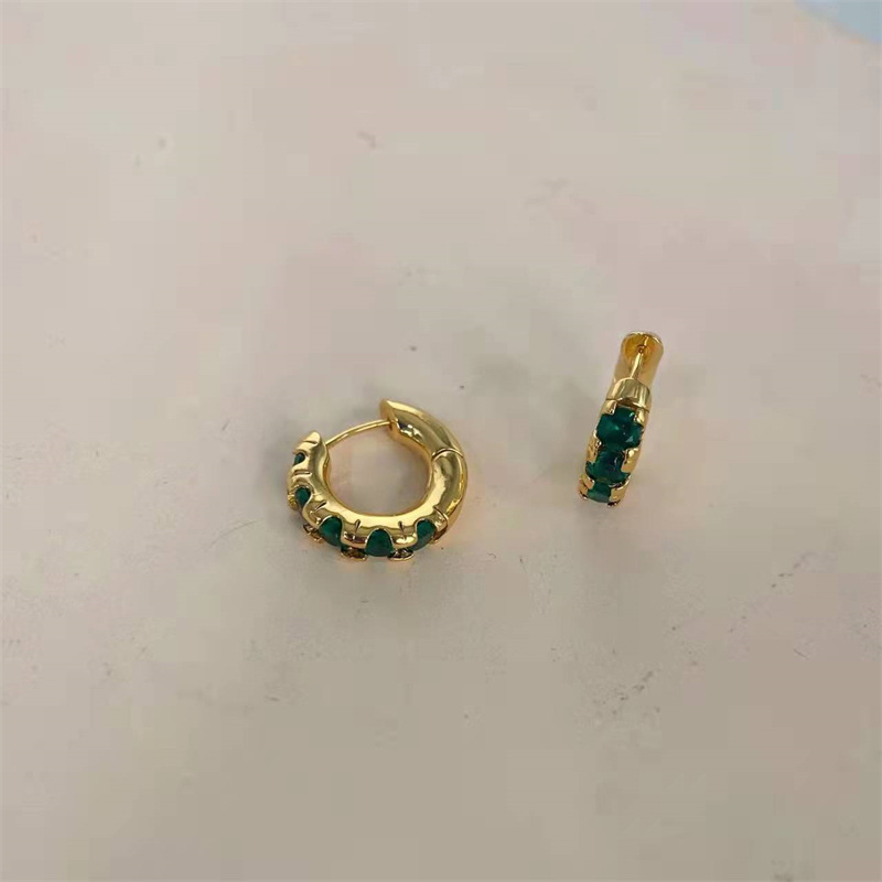 宋智雅同款祖母绿水晶镶钻耳环女复古轻奢小众设计高级感耳圈耳饰详情7