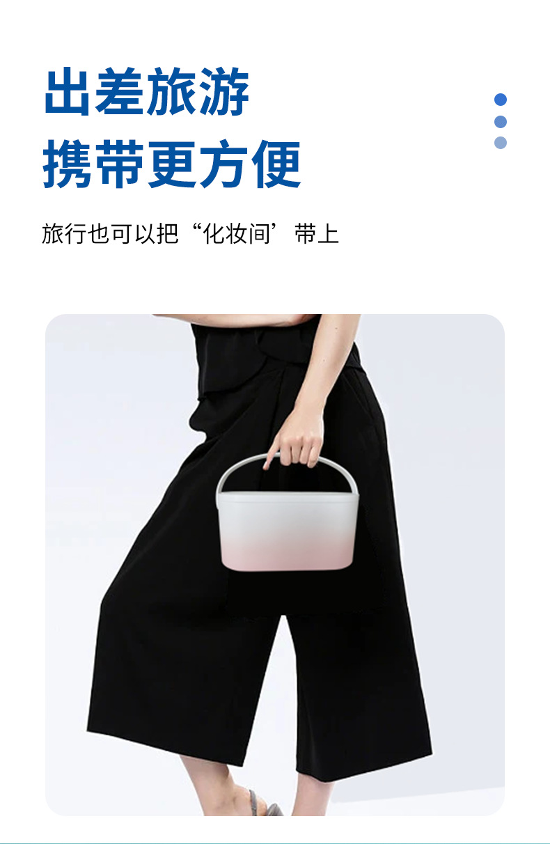 跨境LED化妆镜带灯便携旅行收纳箱创意多功能手提梳妆盒镜子充电详情8