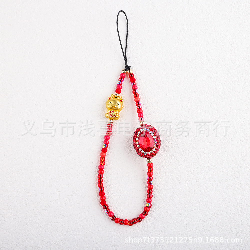 新年款中国风手机链 国潮红色葫芦宝石富婆手机挂链 串珠财神挂饰详情8
