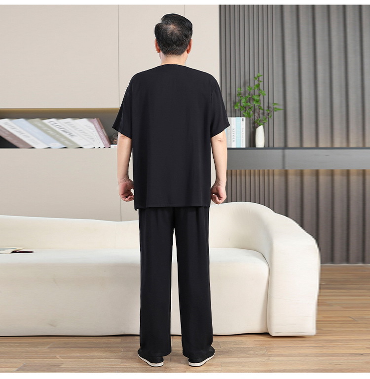 中老年棉绸男士开衫爷爷居家服套装唐装短袖长裤睡衣休闲爸爸装夏详情11