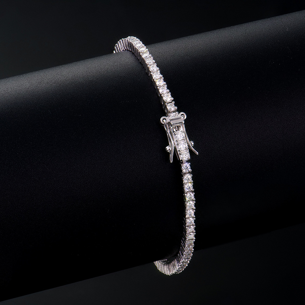 欧美风男士纯银手链2MM水钻镶嵌莫桑石时尚饰品送男友潮流款详情3