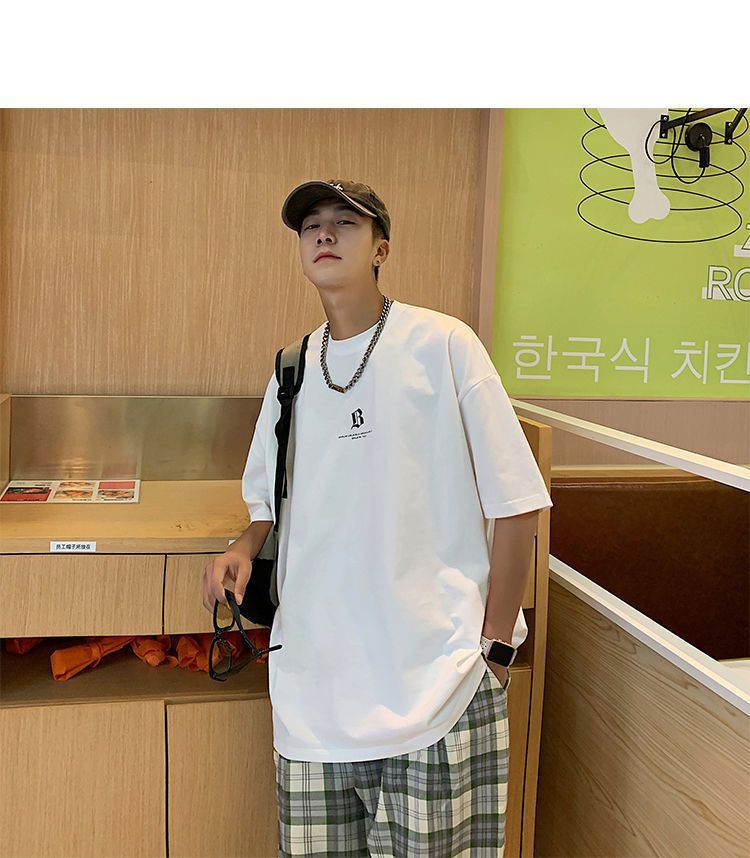 国潮T恤ins港风潮流夏季短袖T恤男潮牌宽松男士小众体恤百搭时尚详情7