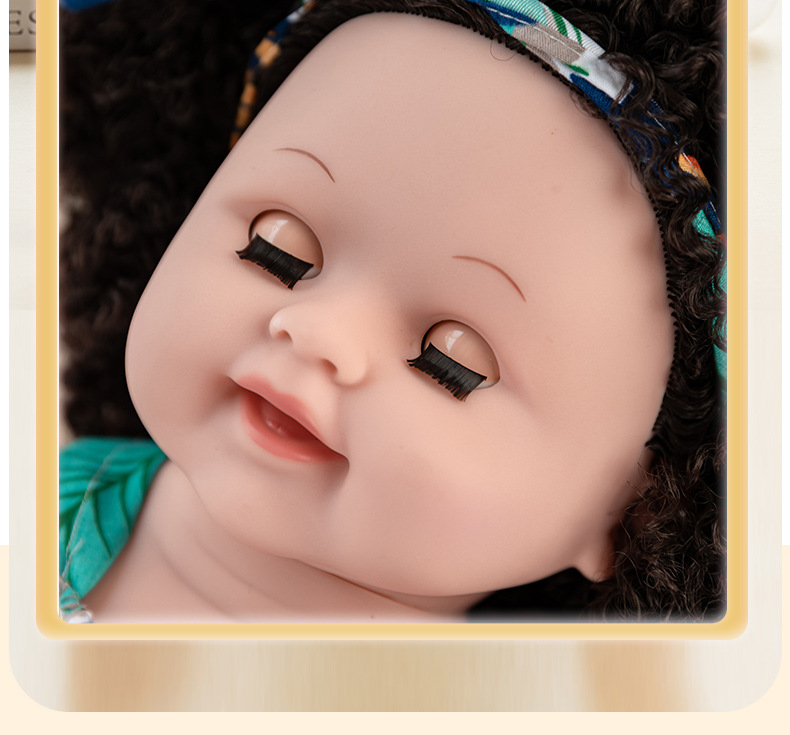 50cm cross-border simulation baby rebirth doll, African black kid, cute curly hair, vinyl companion toy doll wholesale pic 21