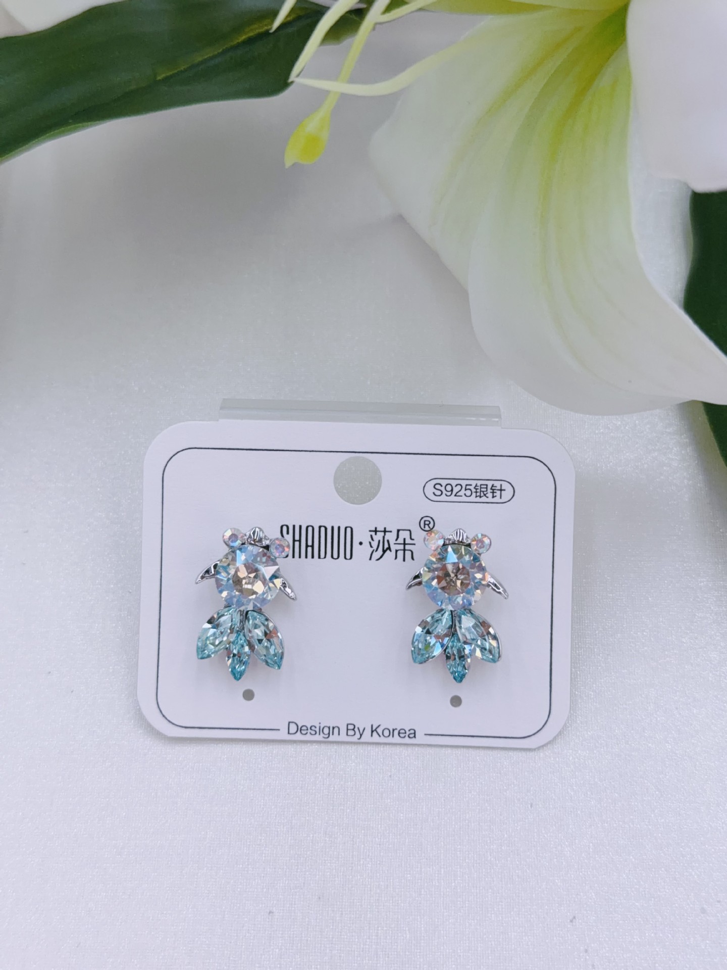 爆闪施家镶钻进口奥地利水晶精致韩系小金鱼耳钉S925纯银耳针新款详情5