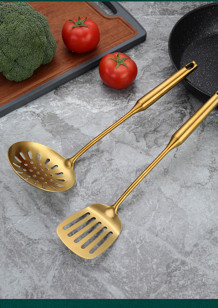 不锈钢镀金烹饪勺铲套装 家用厨房锅铲汤勺漏勺煎铲粉扒饭勺厨具详情12