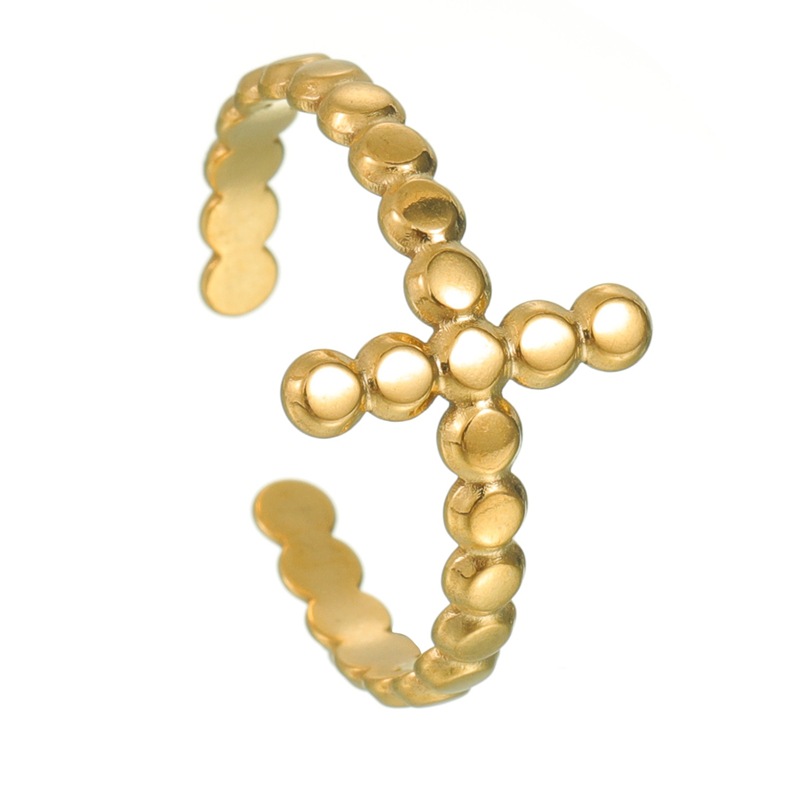 European and American fashion gold-plated popular open ring with cross shape, adjustable opening, stainless steel ring for women wholesale pic 6