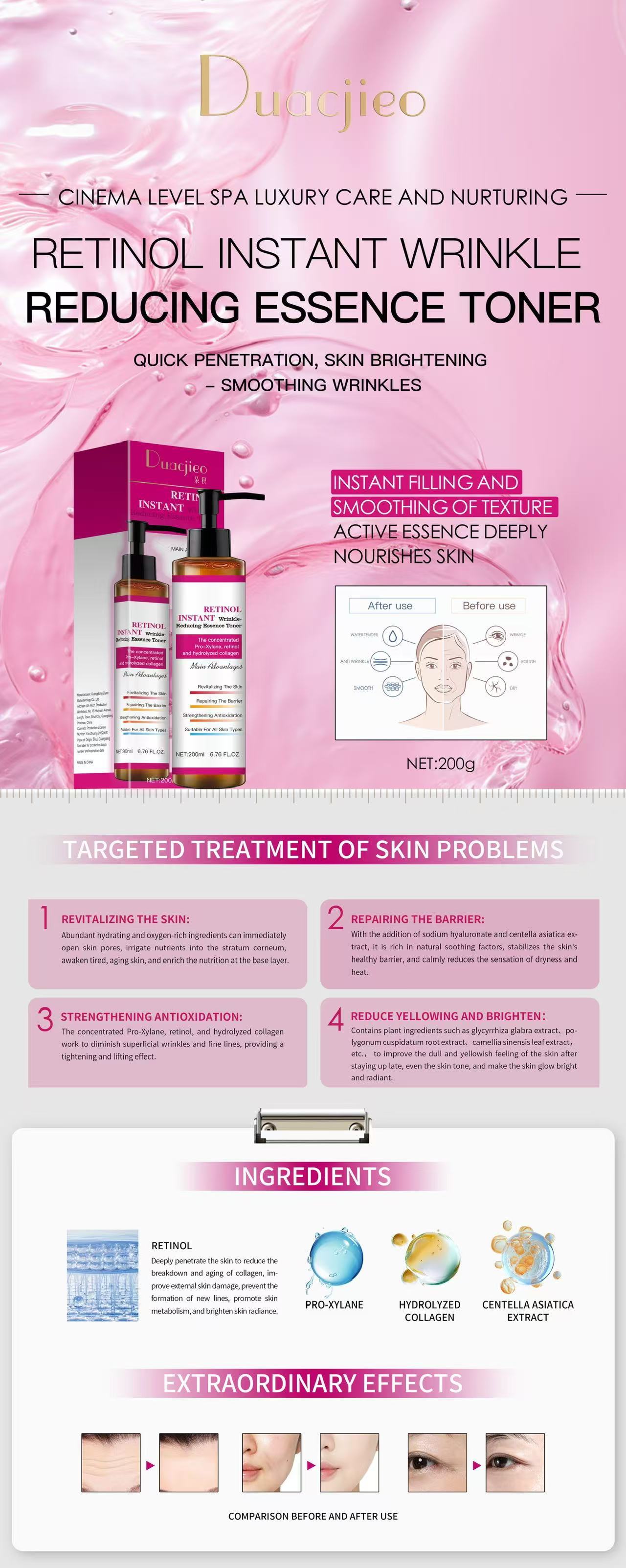 DUACJIEO Moisturizing Water Essence Lotion Toner Primer Lotion Moisturizing and Hydrating Collagen Cross-border pic 2