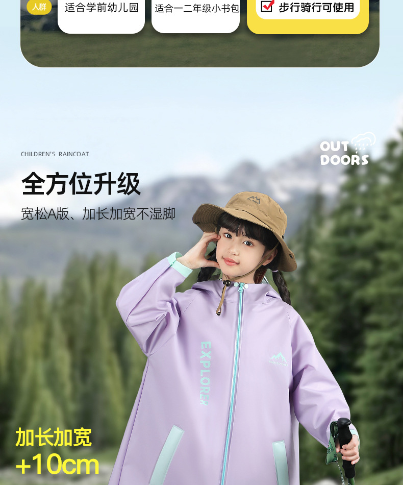 备美儿童雨衣男童女童小学生全身防大雨书包位连体雨衣雨披详情8