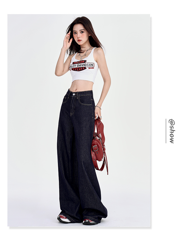 深蓝美式宽松阔腿牛仔裤女2025年夏季新款垂感慵懒休闲拖地直详情17