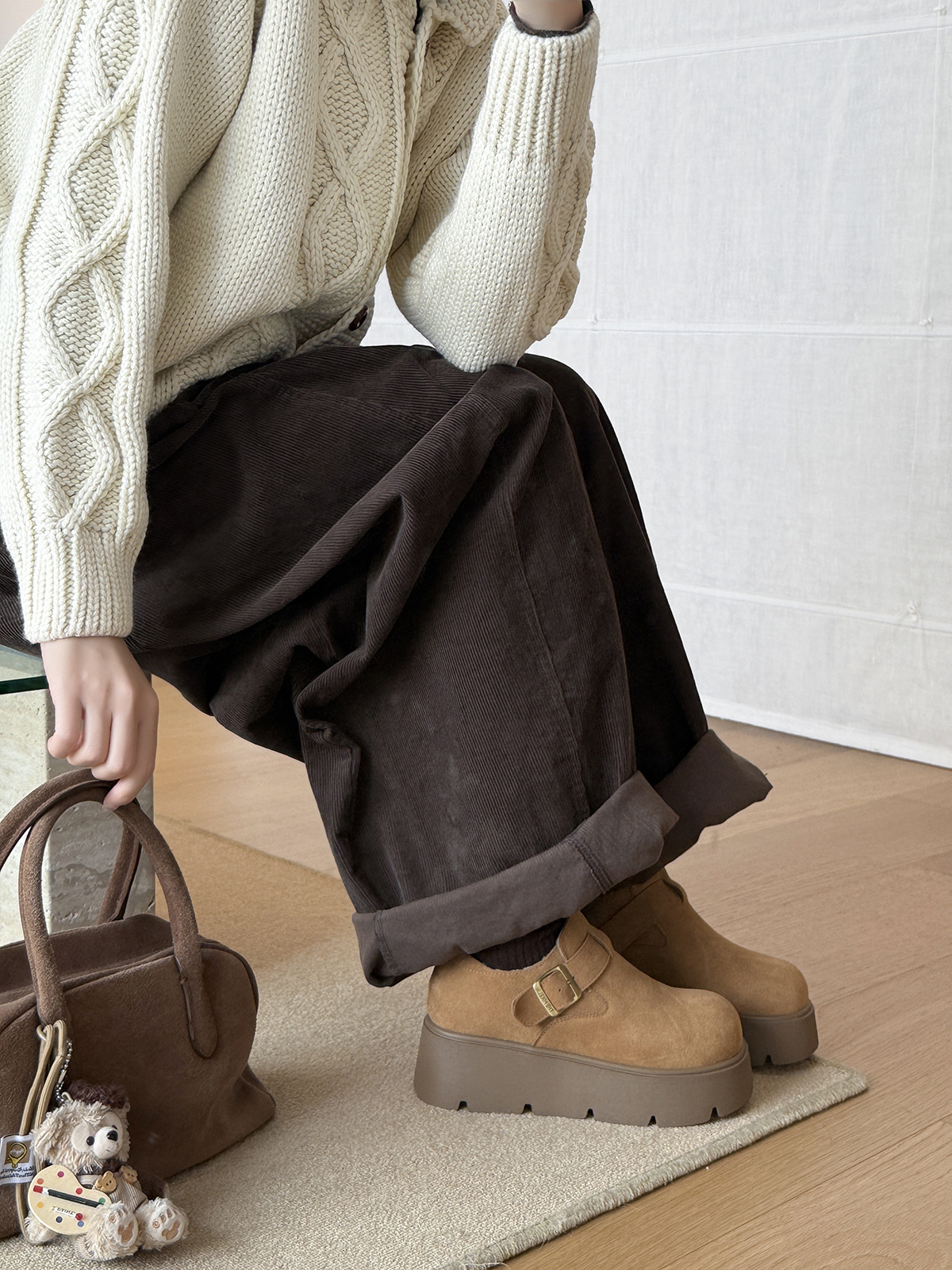 MARCO&JOYCE厚底增高勃肯鞋女冬季新款加绒松糕一脚蹬乐福鞋单鞋详情39