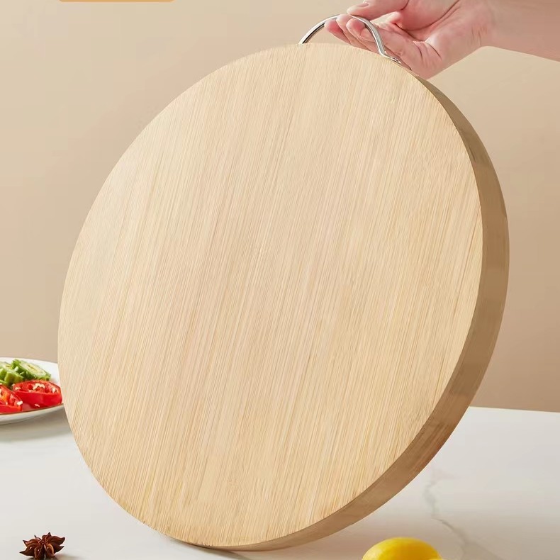 Household solid wood cutting board, whole wood thickened bamboo round cutting board, fruit board, vegetable cutting board, double-sided knife board pic 5
