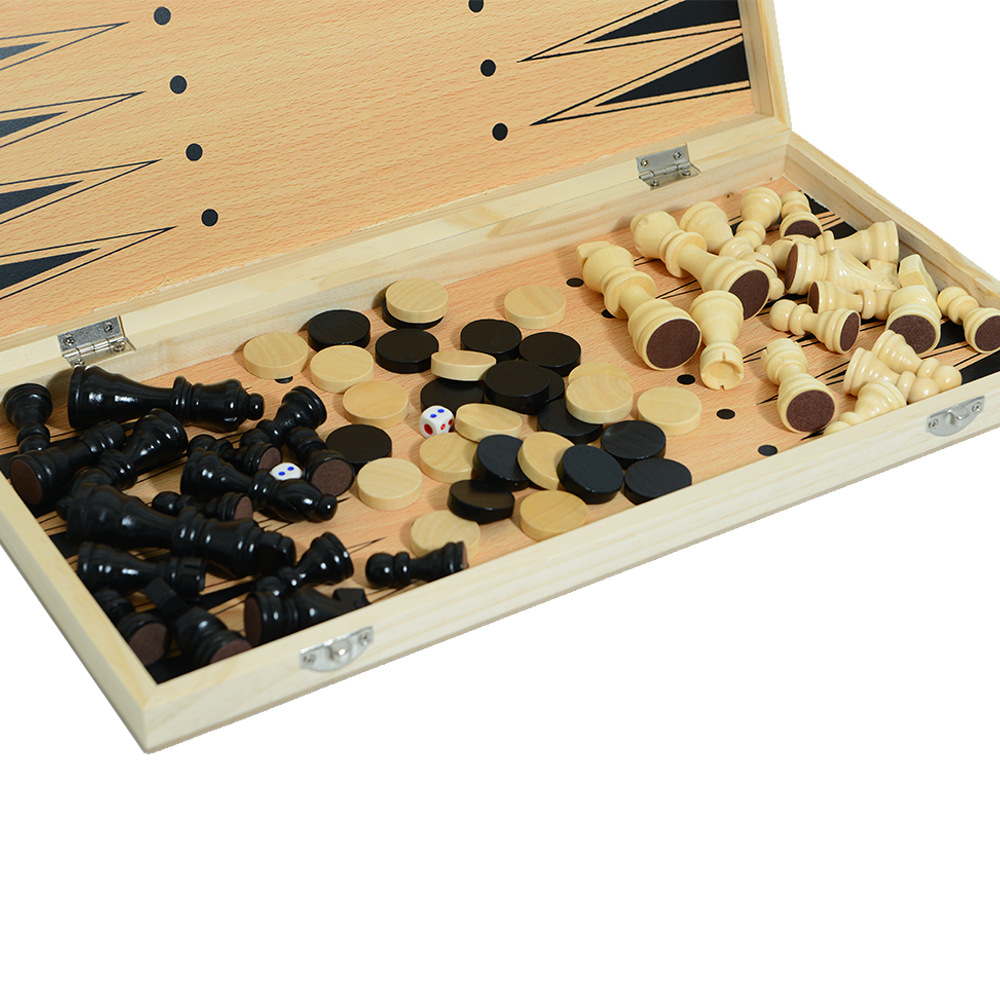 Direct sales from the manufacturer of three-in-one wooden chess solid wood set, foldable portable competitive and educational toys pic 8