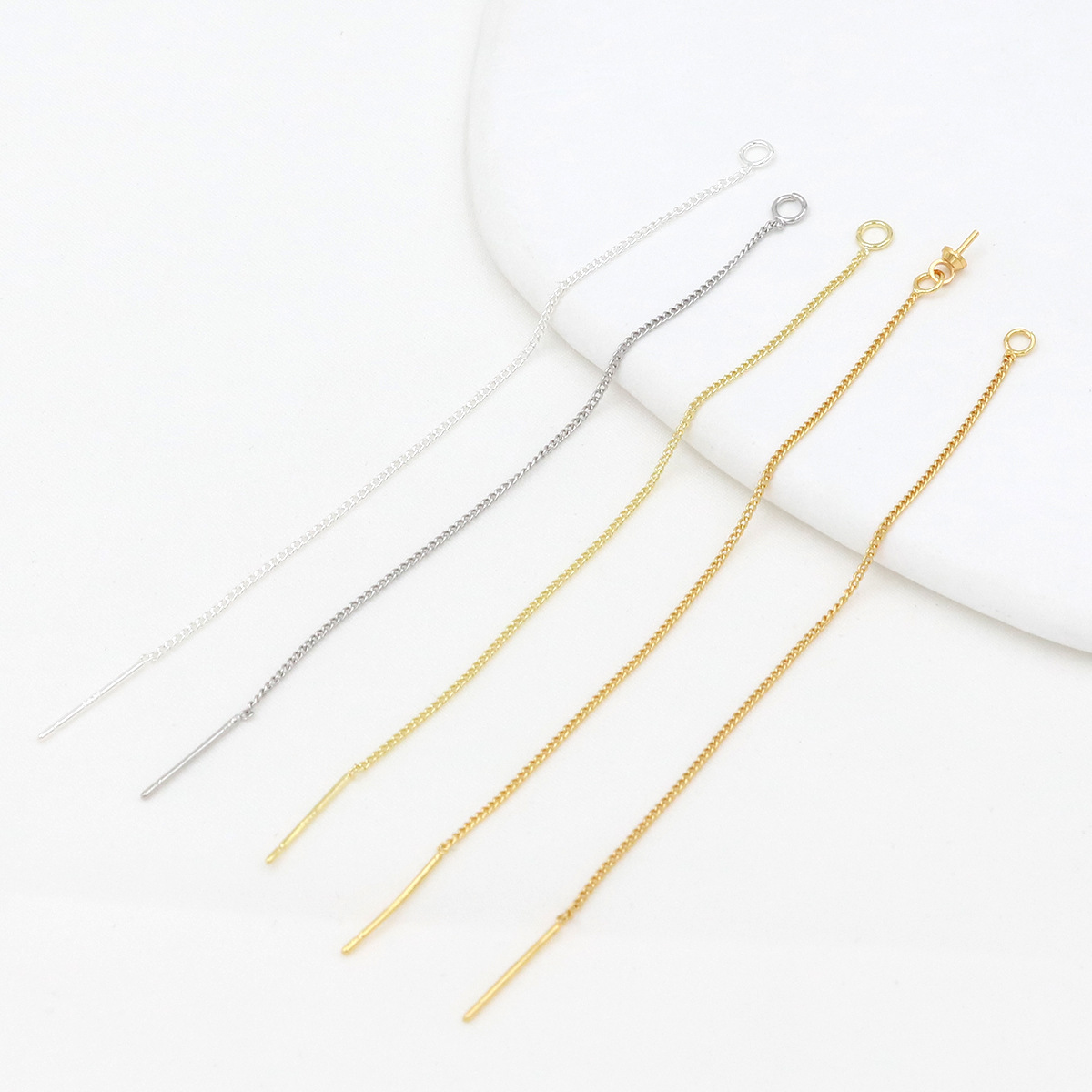 Copper-plated 18K real gold color retention box chain ear wire 14K earring chain ear needle welded flat chain ear accessory A55 pic 4