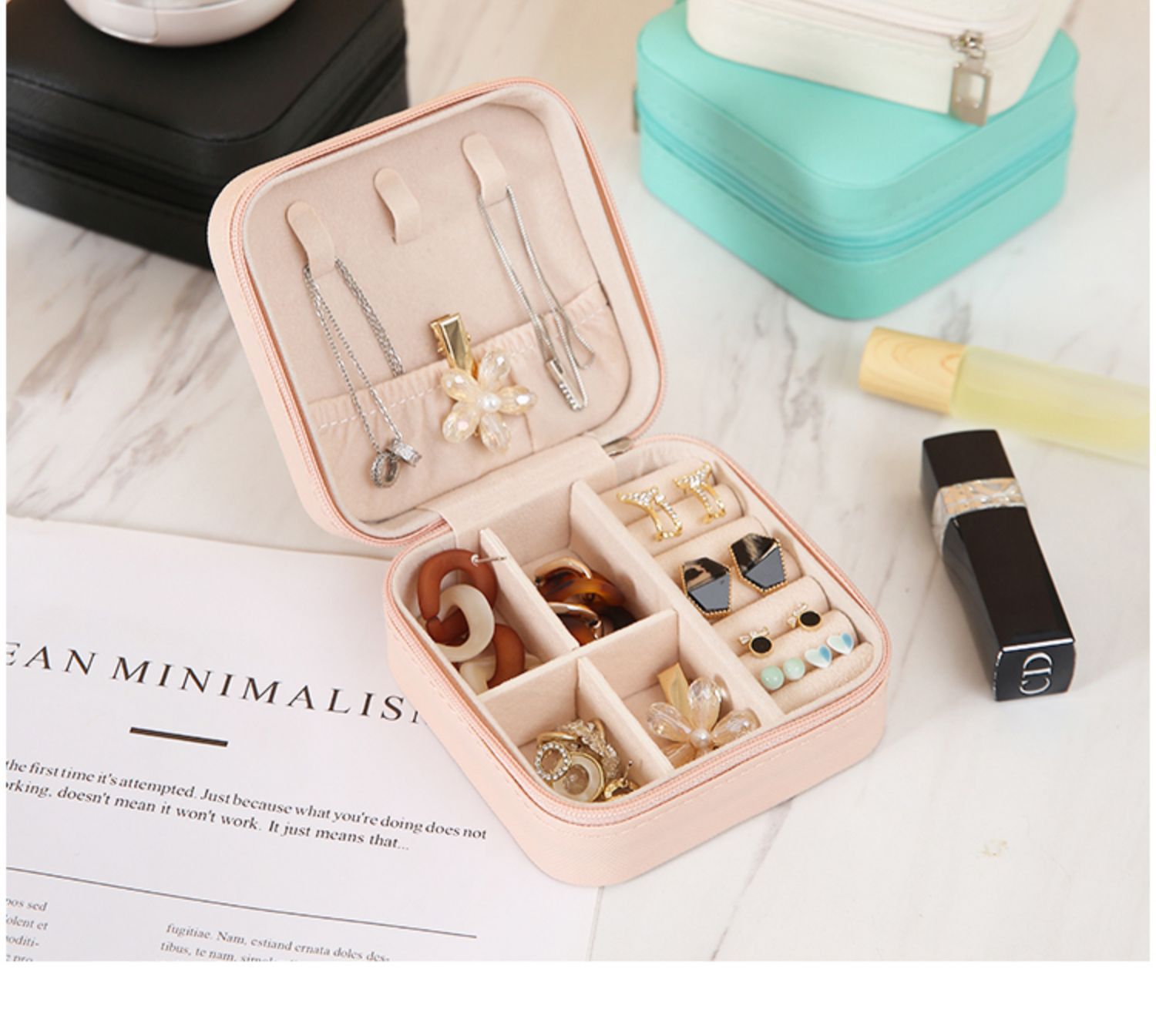 Jewelry box storage box, portable stud earrings, earrings, jewelry, necklace, ring, small, exquisite and mini new style box pic 15