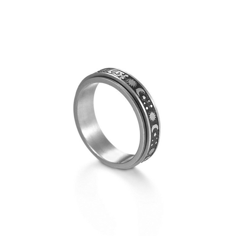 Amazon source Star Moon rotating titanium steel stress-relieving ring, standard US size cross-border jewelry wholesale pic 11