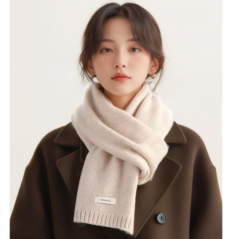 一件起批全纯羊毛羊绒100%wool针织韩版情侣百搭保暖纯色男女围巾详情5