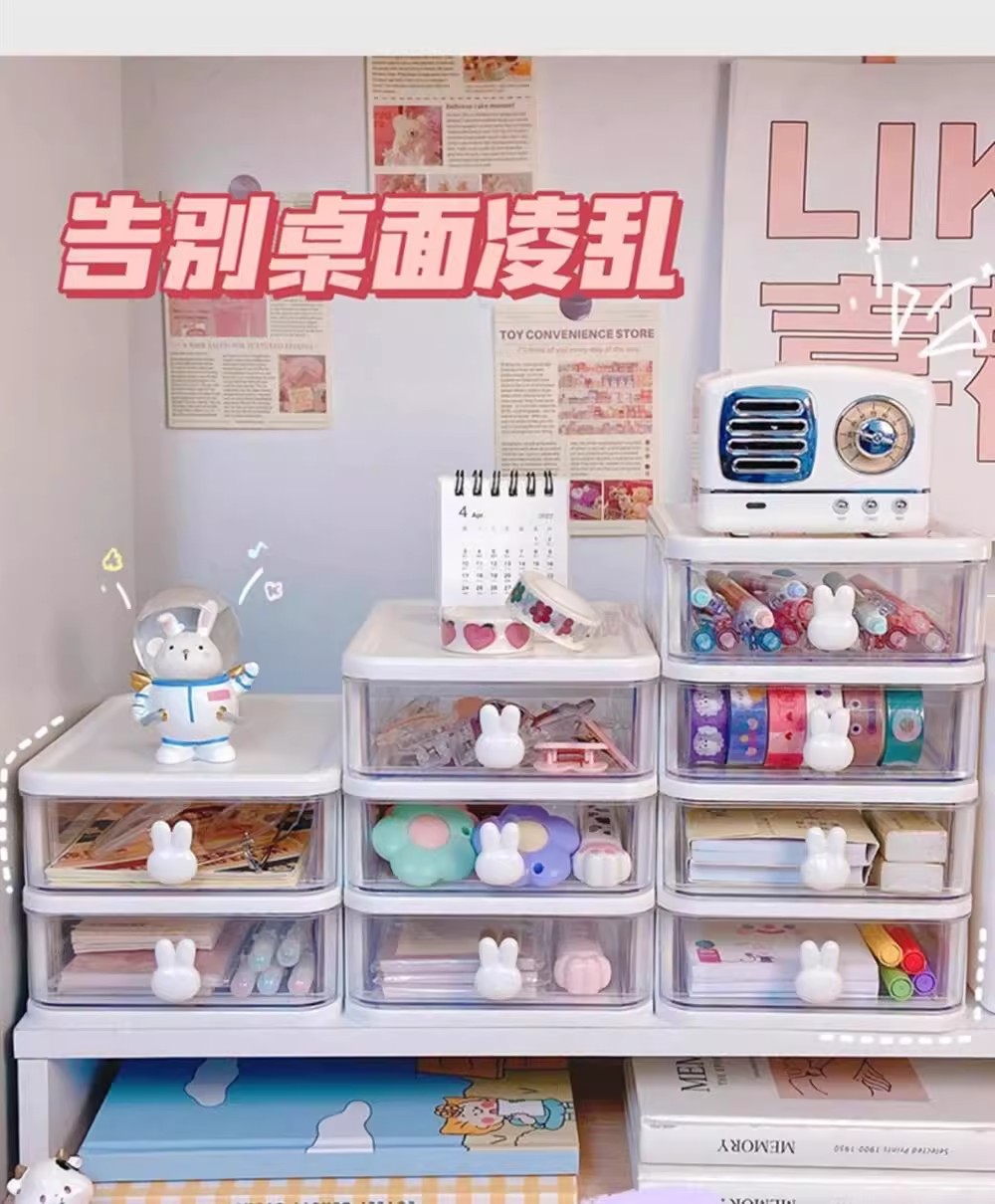 Storage cartoon desktop box, transparent small drawer desk, plastic mini storage box, rabbit stationery organizing box pic 22