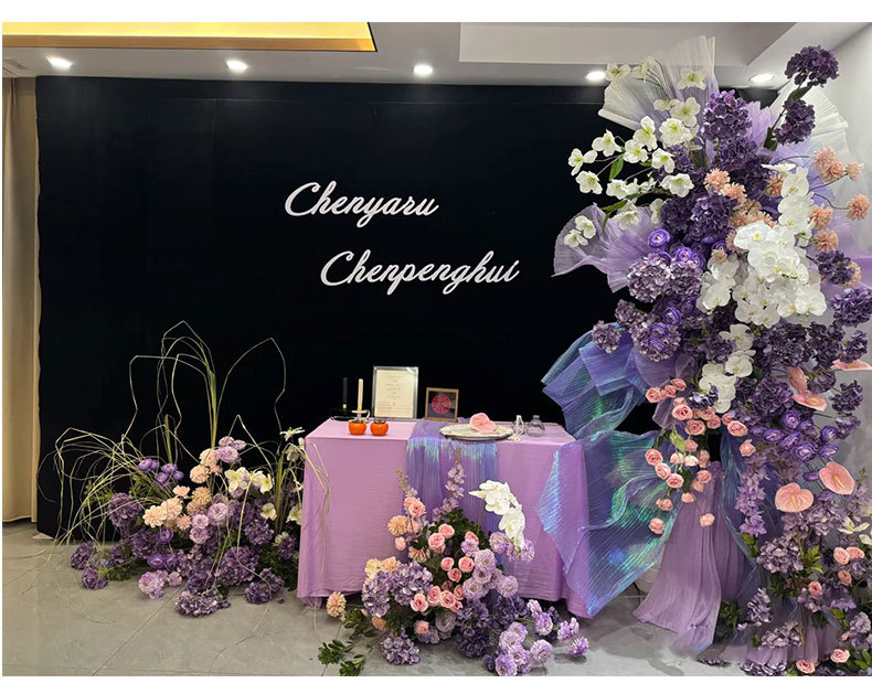 紫色户外订婚花艺布置婚礼堂装饰婚庆仿真花玫瑰假花摄影拍摄道具详情12