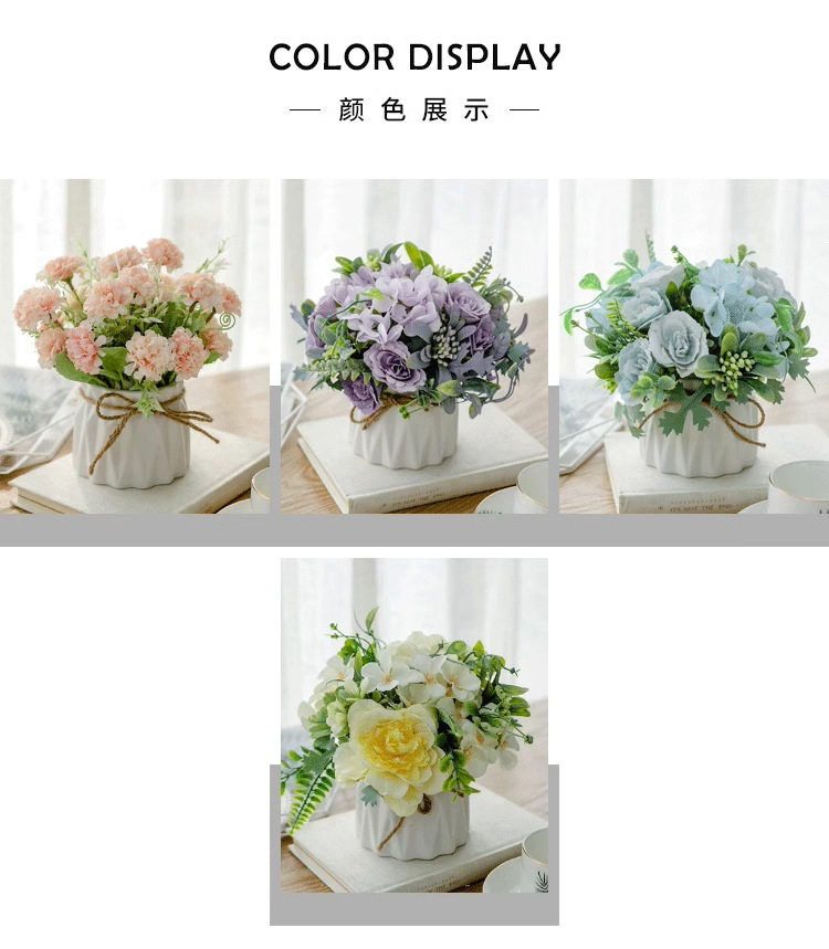 北欧仿真花套装陶瓷麻绳花瓶玫瑰花 仿真植物盆栽家居装饰假花盆详情4