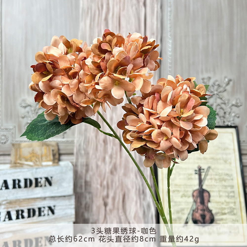 仿真3头糖果绣球假花婚庆用花束手工花艺婚礼堂造景diy花墙地排花详情14