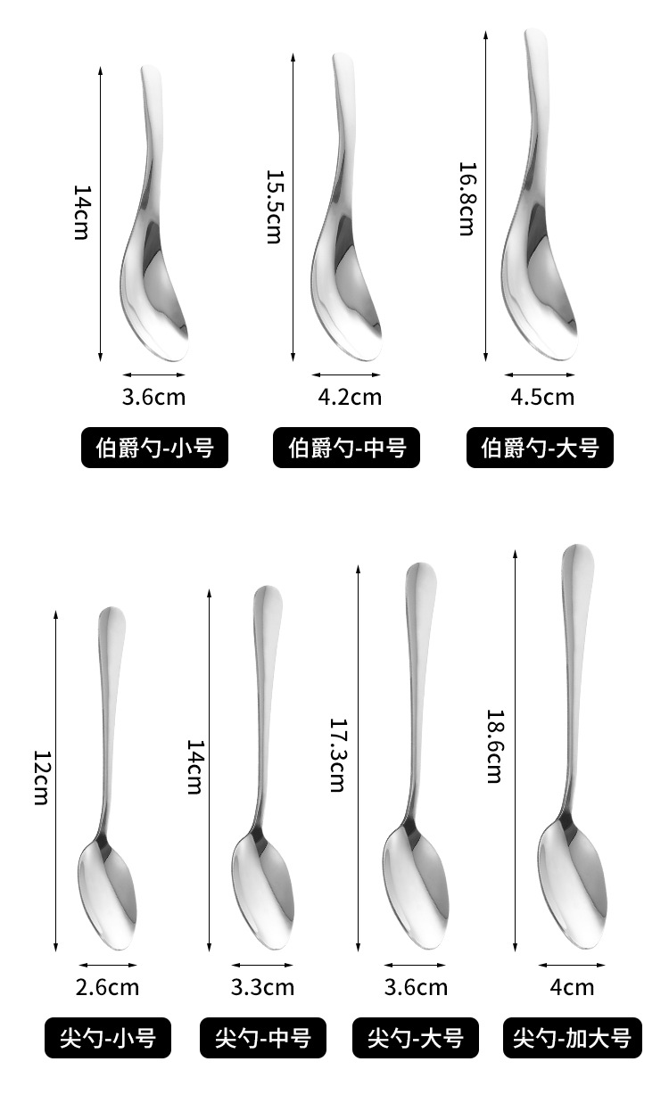 304不锈钢加厚汤勺儿童汤匙调羹家用学校食堂吃饭加深圆勺尖头勺详情15