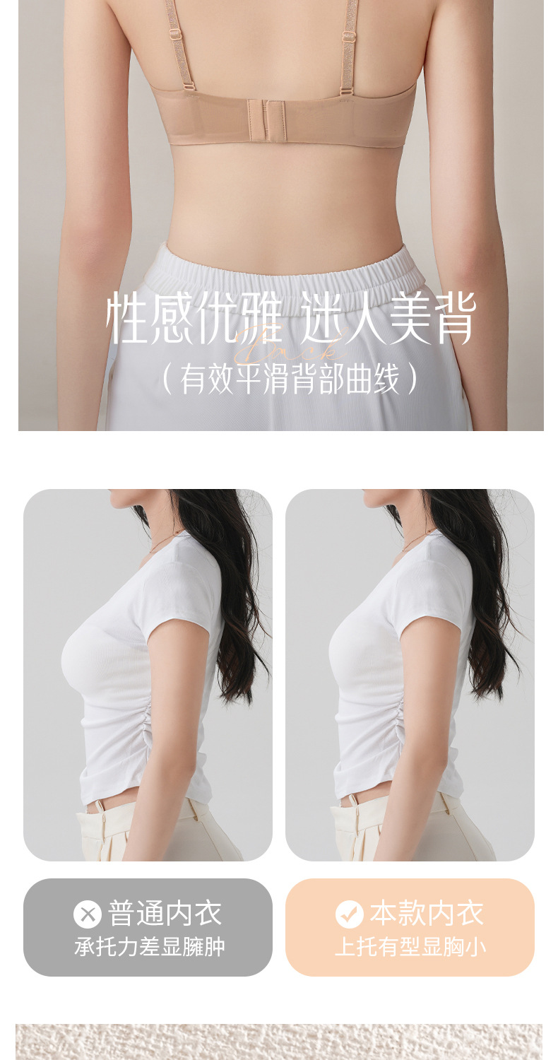 薄夏季内衣女法式缎面无痕深V三角杯胸罩软支撑防下垂收副乳文胸详情11