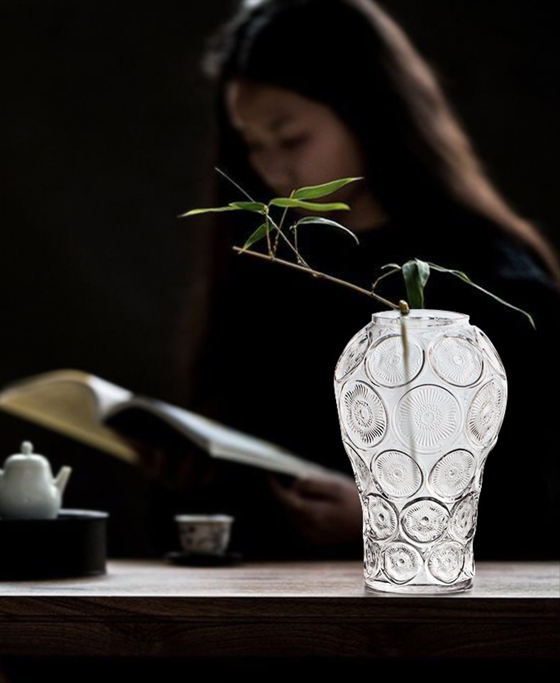 ins风透明樱花纹玻璃花瓶鲜花水培仿真花插花客厅法式桌面装饰摆详情1