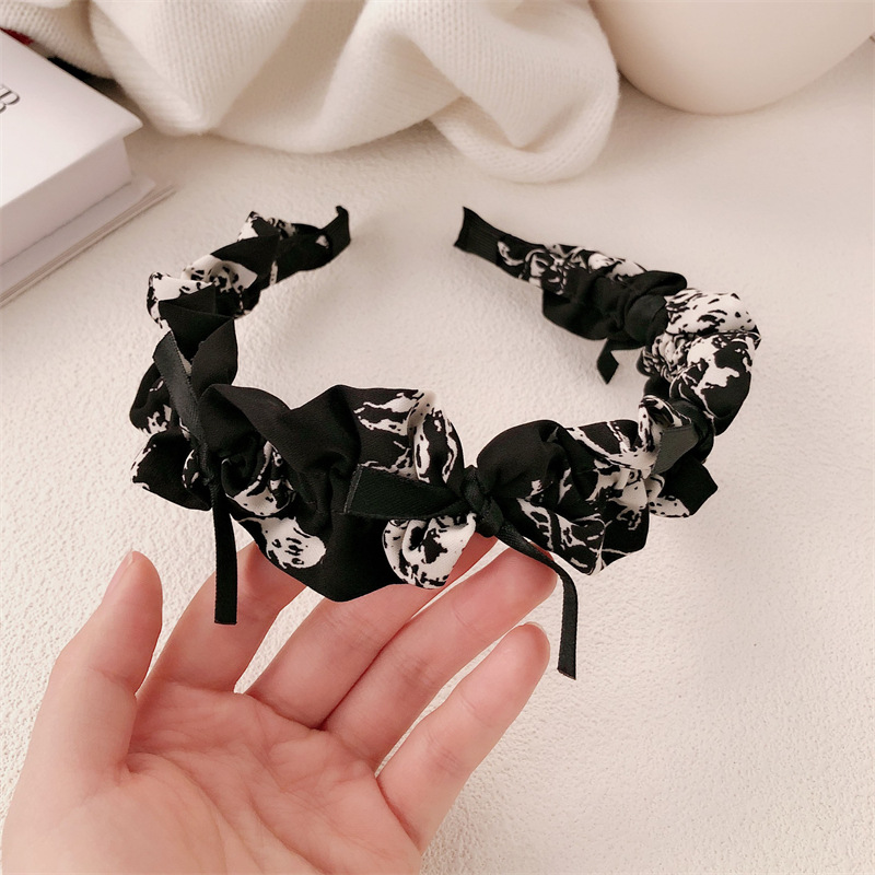 Gentle fabric ink-wash bow hairband for girls, high-end pressure-sensitive hair band, versatile for going out, high top hairpin pic 9