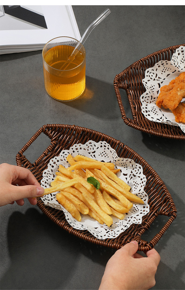 仿藤编托盘水果篮面包篮子油炸食品馒头框下午茶点心摆放盘小吃盘详情14