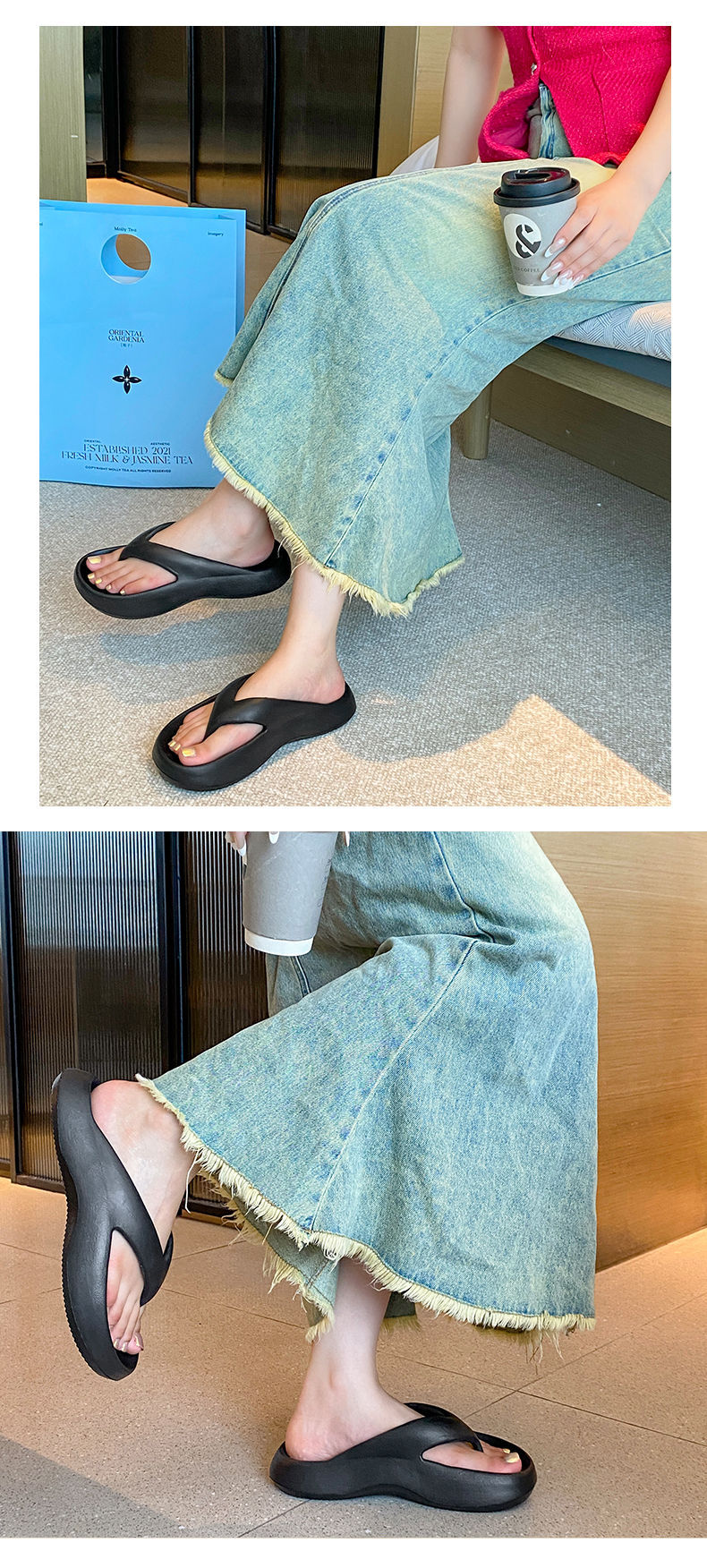 Ladies can wear the new thick-soled anti-slip beach flip-flops with sponge soles for the seaside in summer pic 15