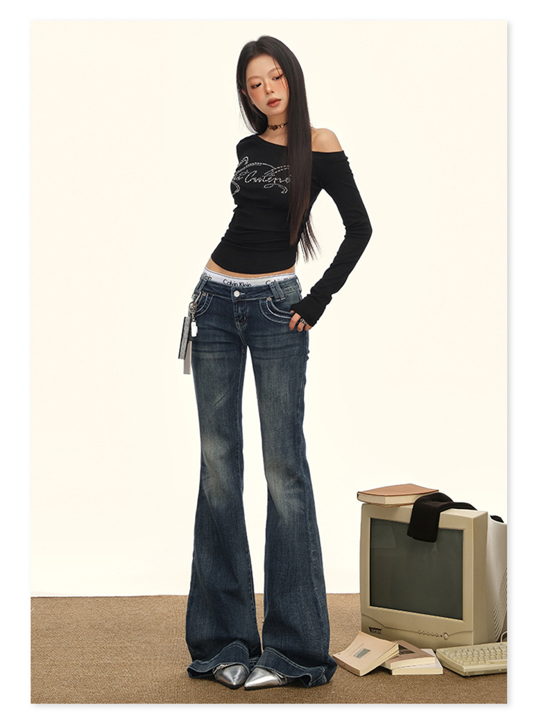 Low-waisted, slightly flared jeans for women in the autumn of 2025 - a versatile, retro, stretch, slimming flared pants for American hot girls. Wholesale pic 13