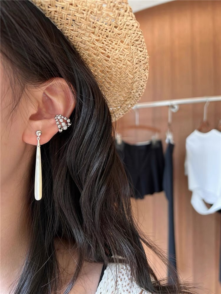 秋冬新款木纹石白贝母Teardrop耳环气质轻奢显脸瘦长款泪滴耳坠详情6