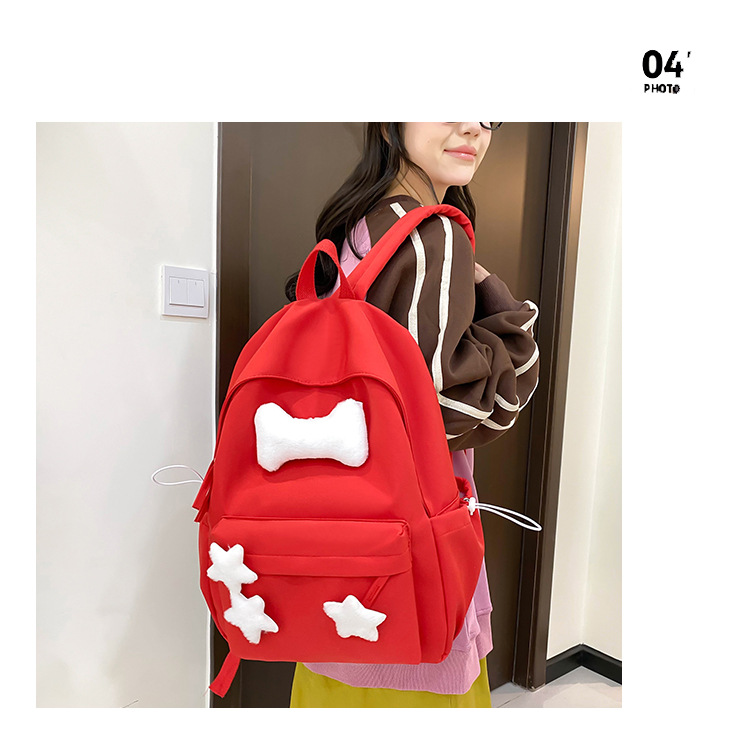 可爱少女小众自制五角星双肩包百搭大学生书包女休闲高中背包详情5