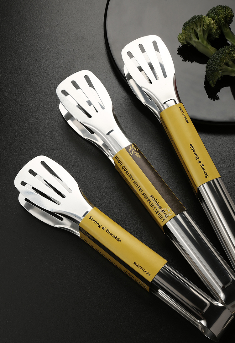 Wholesale stainless steel thickened steak tongs for barbecue, kitchen food, barbecue meat tongs, vegetable ice tongs, bread baking tools pic 1