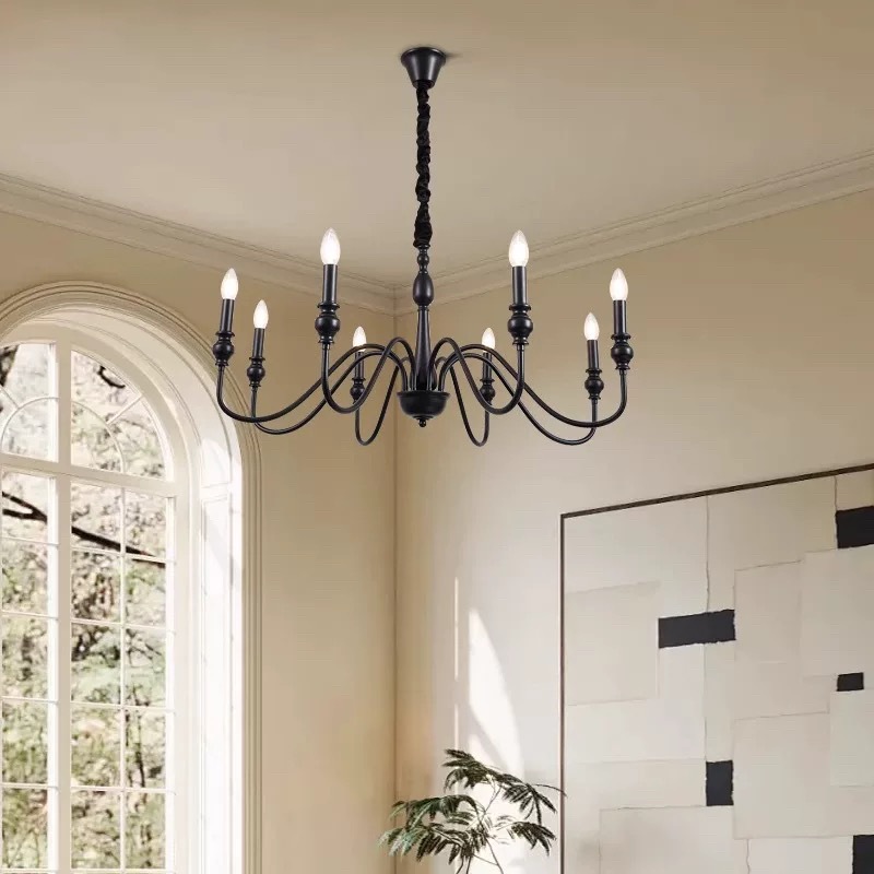 American retro candle chandelier, main light in the hall, black retro living room, French chandelier, new bedroom, Zhongshan lamp pic 1