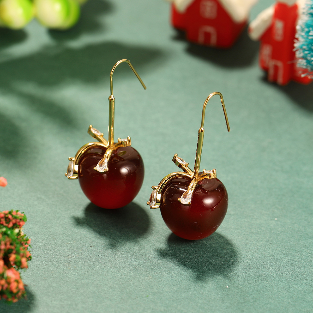 Wine red cherry earrings for the New Year and Christmas, light luxury and high-end stud earrings, autumn and winter niche design earrings, New Year earrings pic 20