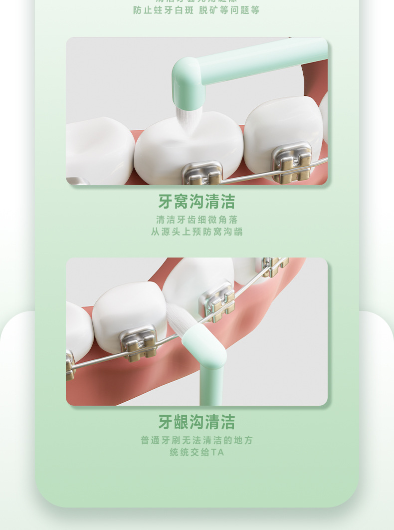 Orthodontic pointed head single-bundle head interdental brush for correcting teeth with braces, wisdom tooth pit and fissure cleaning, L-shaped orthodontic interdental brush pic 6