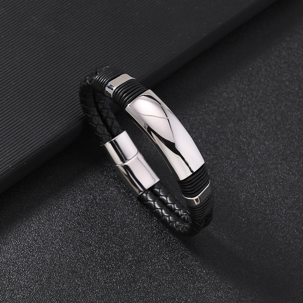 速卖通希音爆款男士手环 多层编织皮革手链时尚个性磁吸扣手链详情12