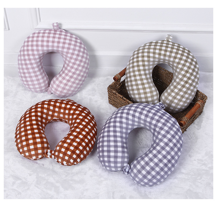 素色格子U型枕慢回弹记忆棉护颈枕旅行户外汽车u形枕头旅行便携详情9