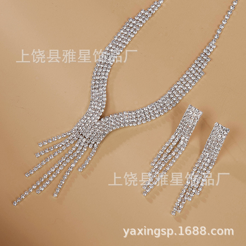 European and American cross-border bestseller earrings and jewelry sets for brides, wedding parties and banquets, rhinestones, necklaces and earrings pic 27