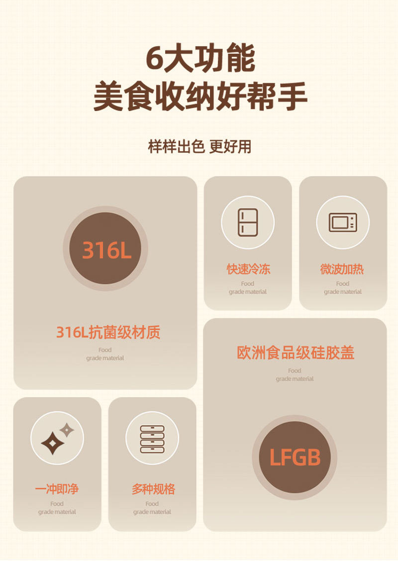 316L stainless steel refrigerator sealed food storage box, hot pot preparation plate, portable dispensing tray for work, lunch box, bento box, silicone lid food storage box pic 2