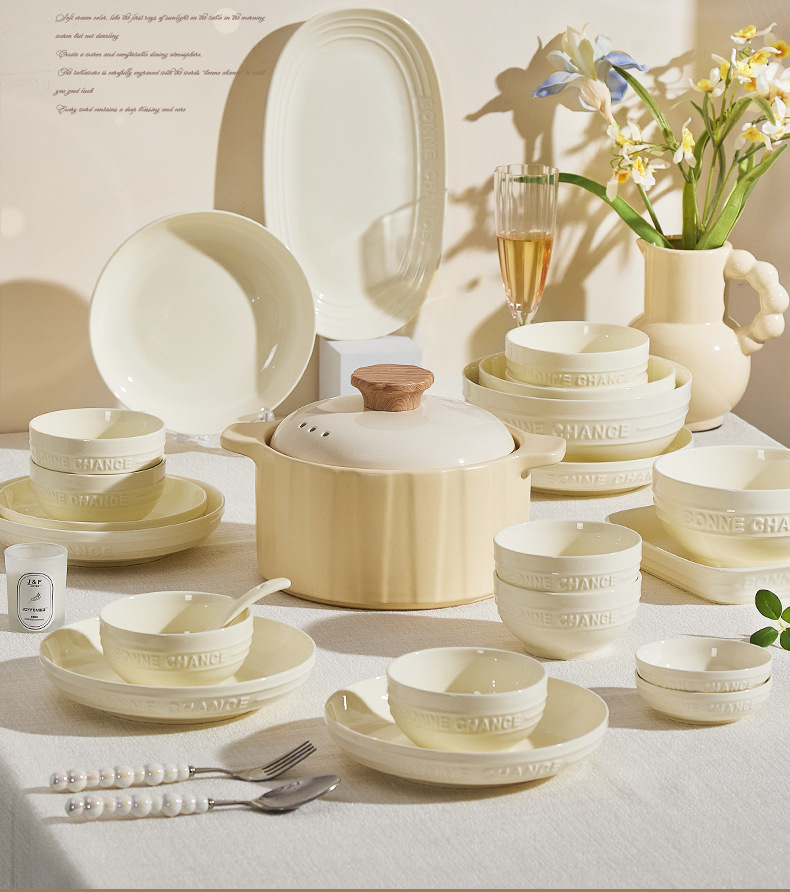 New high-end French cream-style tableware with underglaze color, high appearance level, rice bowl, vegetable plate, bowl and chopsticks set bowl for home use pic 10