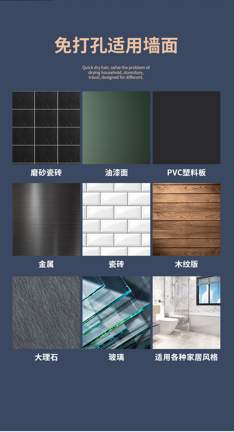 新品蓝光护发酒店吹风机宾馆浴室免打孔壁挂式电吹风直销跨境电商详情20