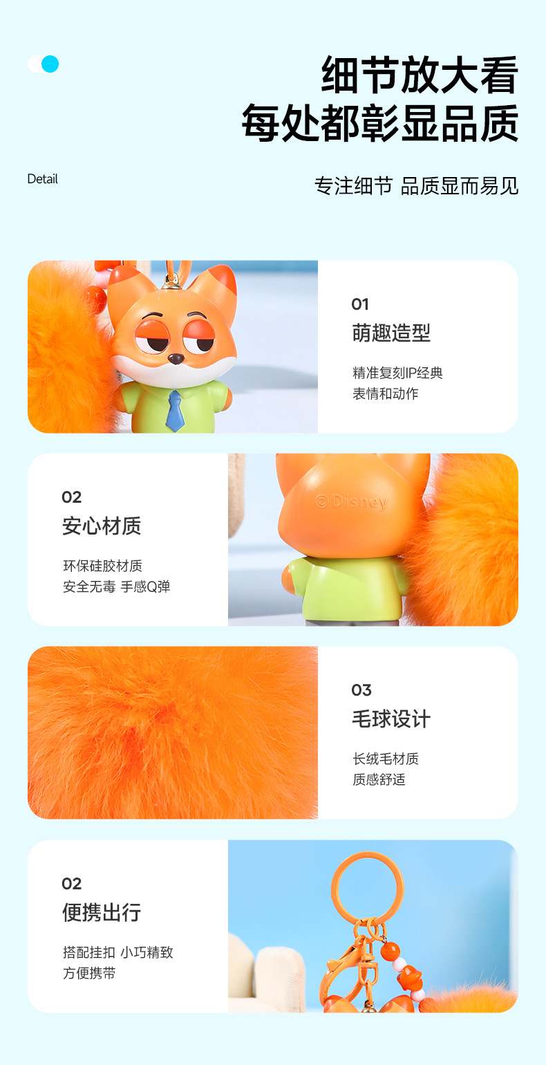 疯狂动物城毛球款公仔包包挂件兔子朱迪狐尼克挂饰小礼品批发详情6