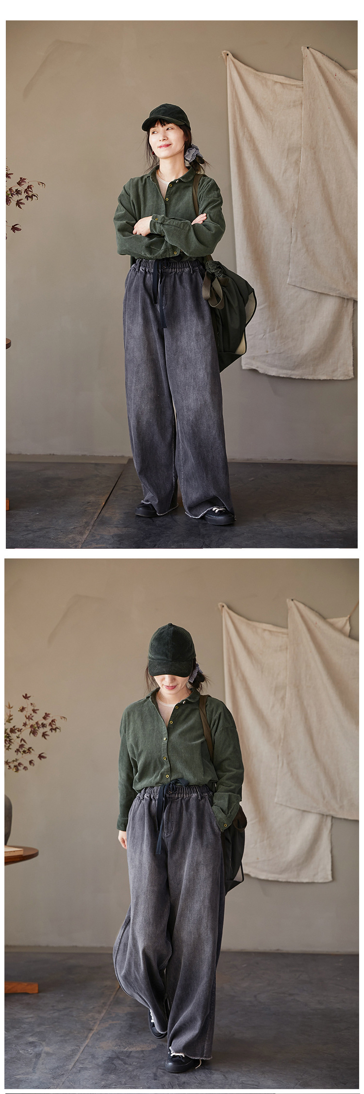 High-end, niche, artistic and retro, all-season wearable smoke grey retro tight-waisted wide-leg stray jeans for women pic 12