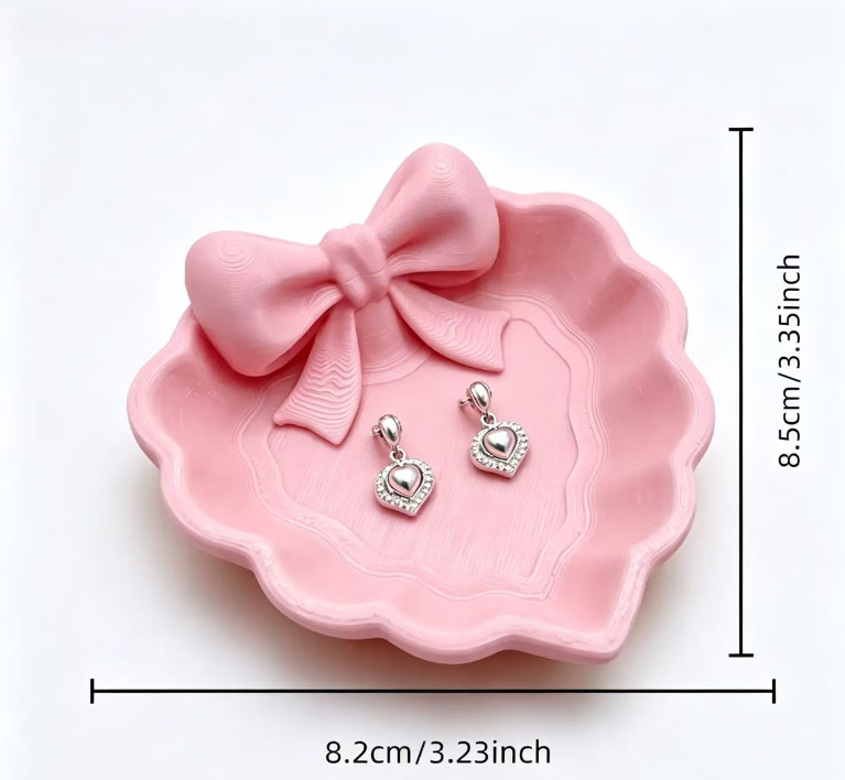 3D打印轻奢蝴蝶结饰品收纳盘少女风创意家居装饰可爱褶边珠宝盘详情4
