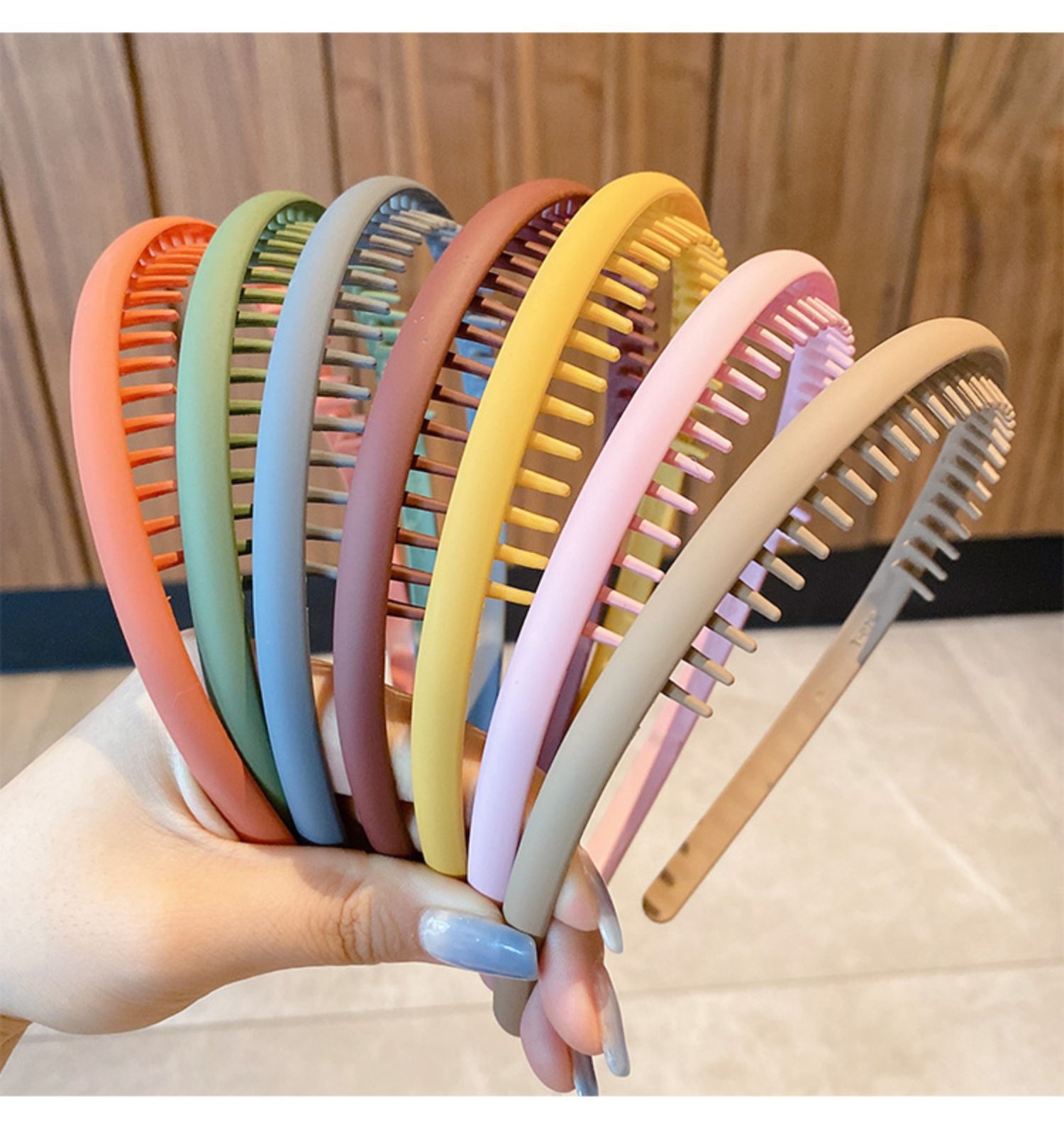 The face wash hair band with teeth, anti-slip, crushed hair, simple hair clip headband, Morandi color matte hair accessory, exquisite pic 5